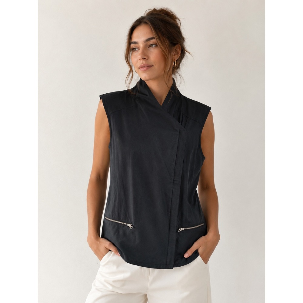 Trouvé - Women's‎ Modal Asymmetrical Zip Sleevless Top - Size Medium - Black